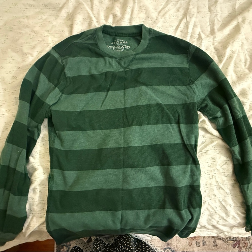 Arizona Jean Company Men's Green Striped Crewneck waffle knit shirt